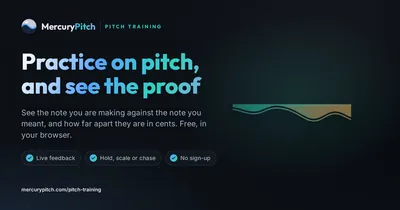 A pitch readout: the note being sung tracked against its target line, the gap between them lit where they meet.